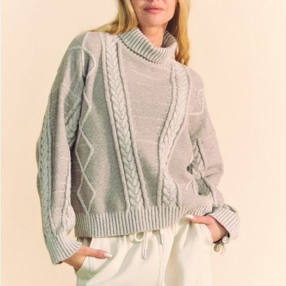 Luxe Cable-Knit Turtleneck Dropped Shoulder Sweater